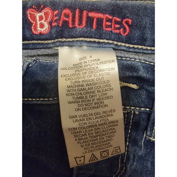 Beautees Girls Size 4 Distrsssed Skinny Jeans Sequin Heart Deco - Picture 5 of 5